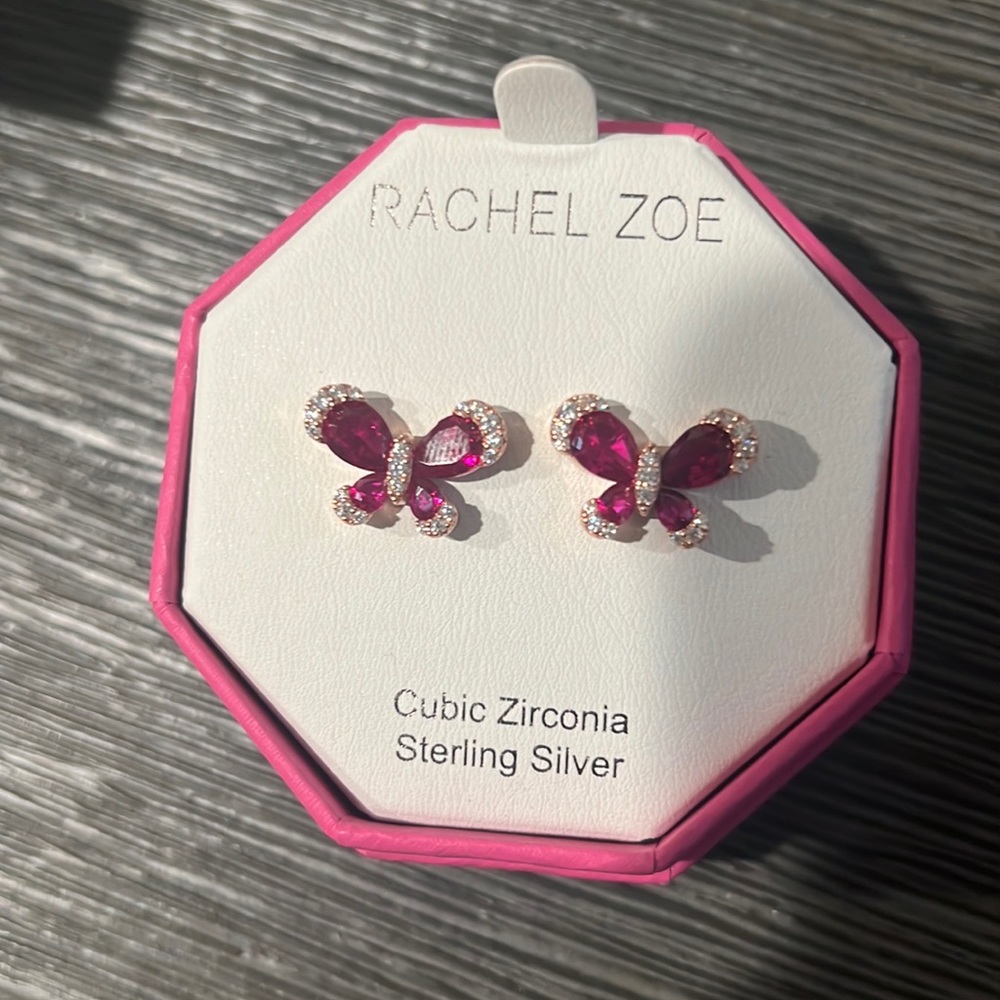 Sterling Silver and Cubic Zirconia Rachel Zoe Butterfly Stud Earrings